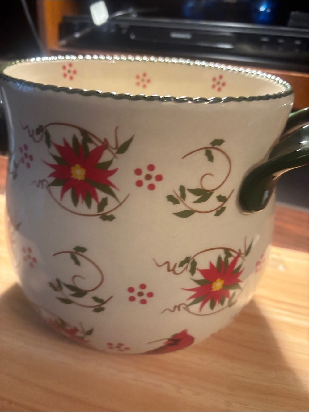 Temp-Tations Cream Ceramic Bowl with Red Floral Design and Green Leaves - Picture 4 of 9